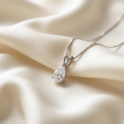 Pear shape diamond pendant - angled view
