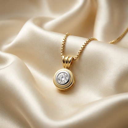 Two tone bezel set round diamond pendant