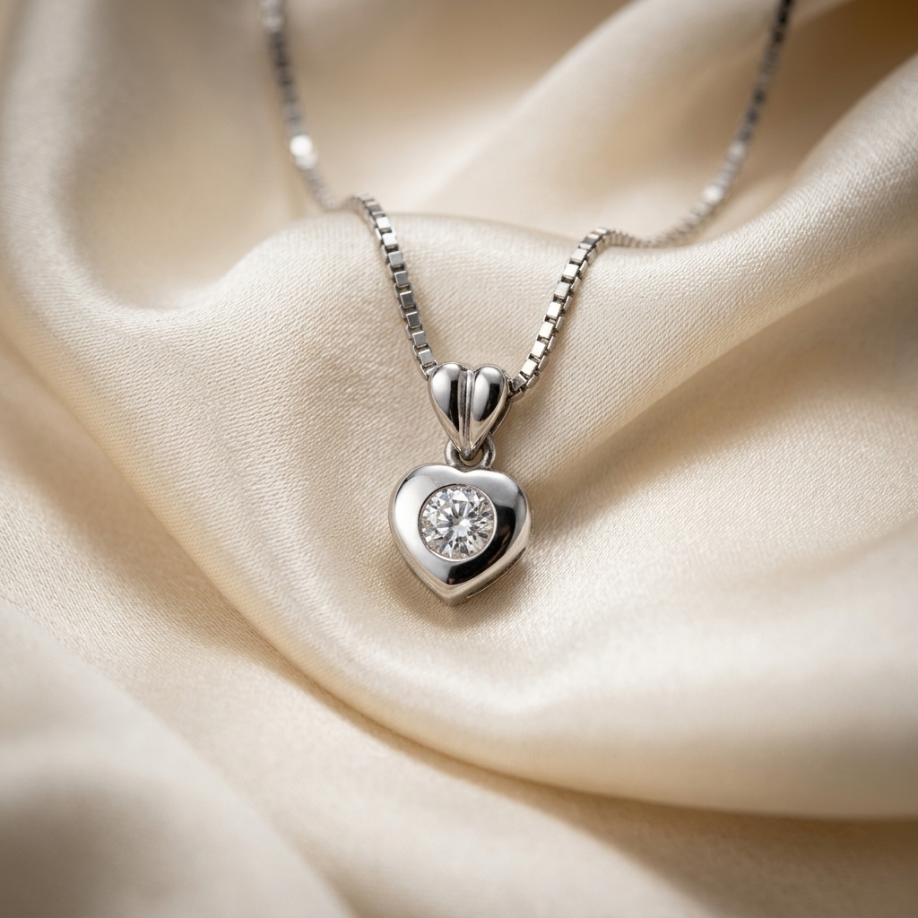 White gold heart shape diamond set pendant