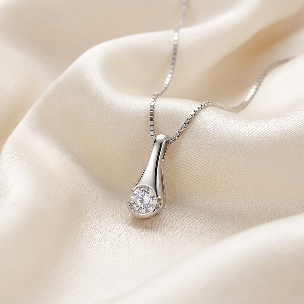 Modern bezel set round diamond pendant