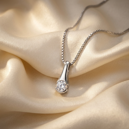 Modern bezel set round diamond pendant - detail view
