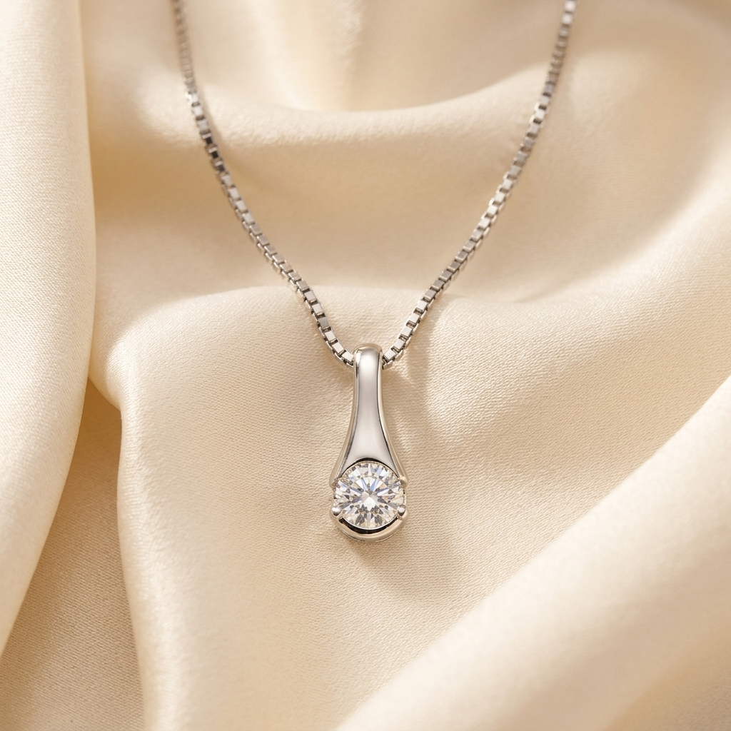 Modern bezel set round diamond pendant - front view