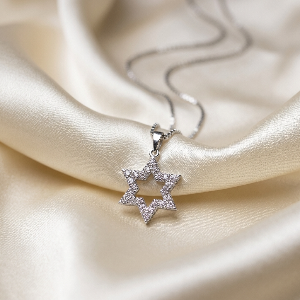 Star of David diamond pendant - angled view