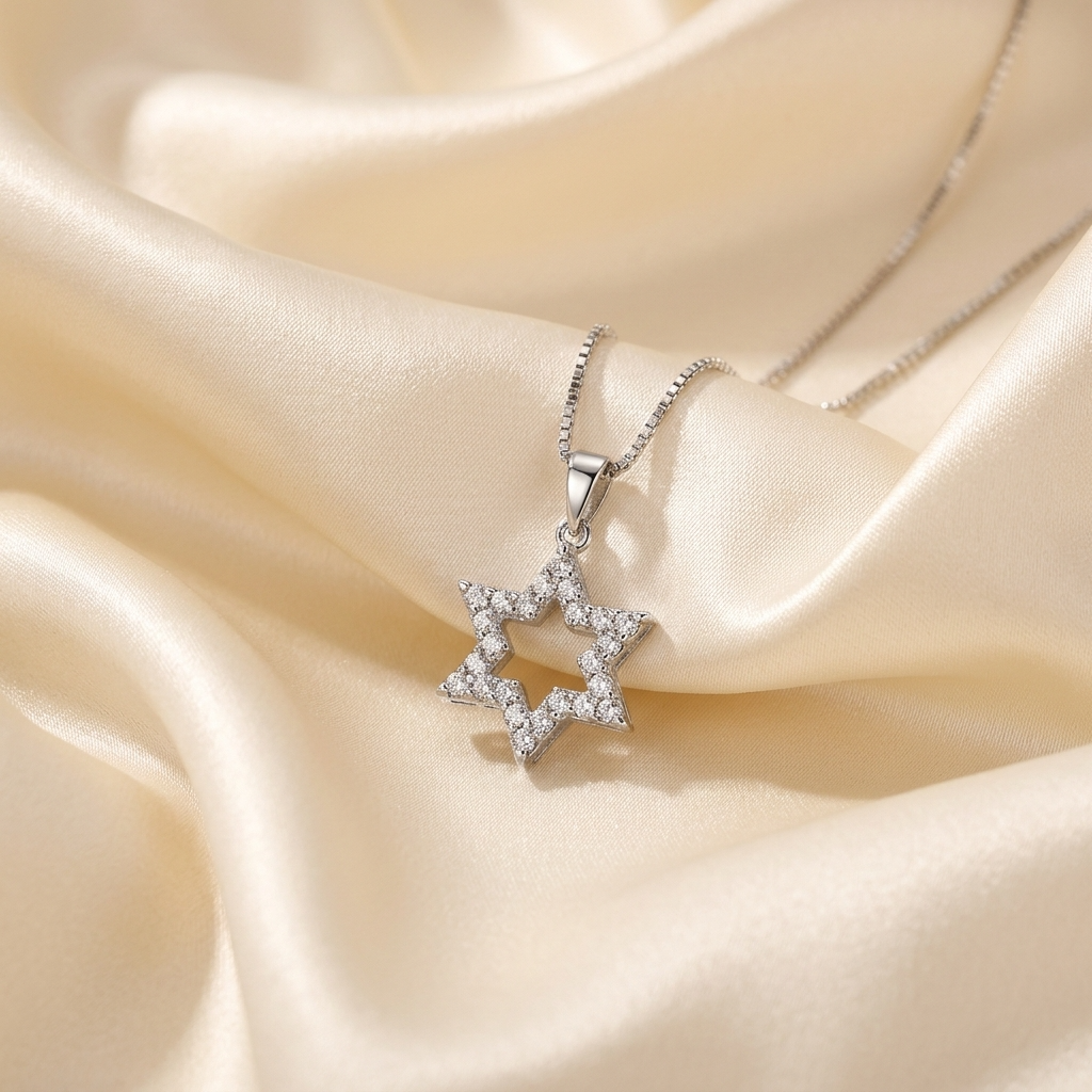 Star of David diamond pendant - detail view