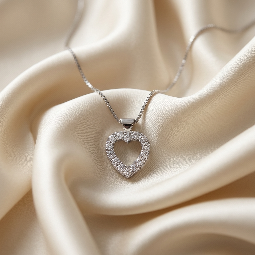Heart shape diamond pendant - angled view