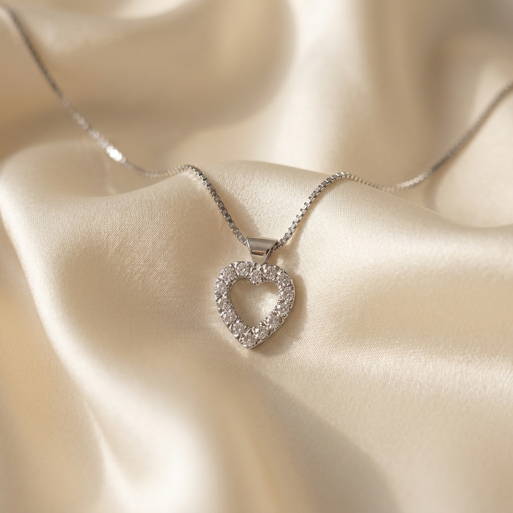 Heart shape diamond pendant - detail view