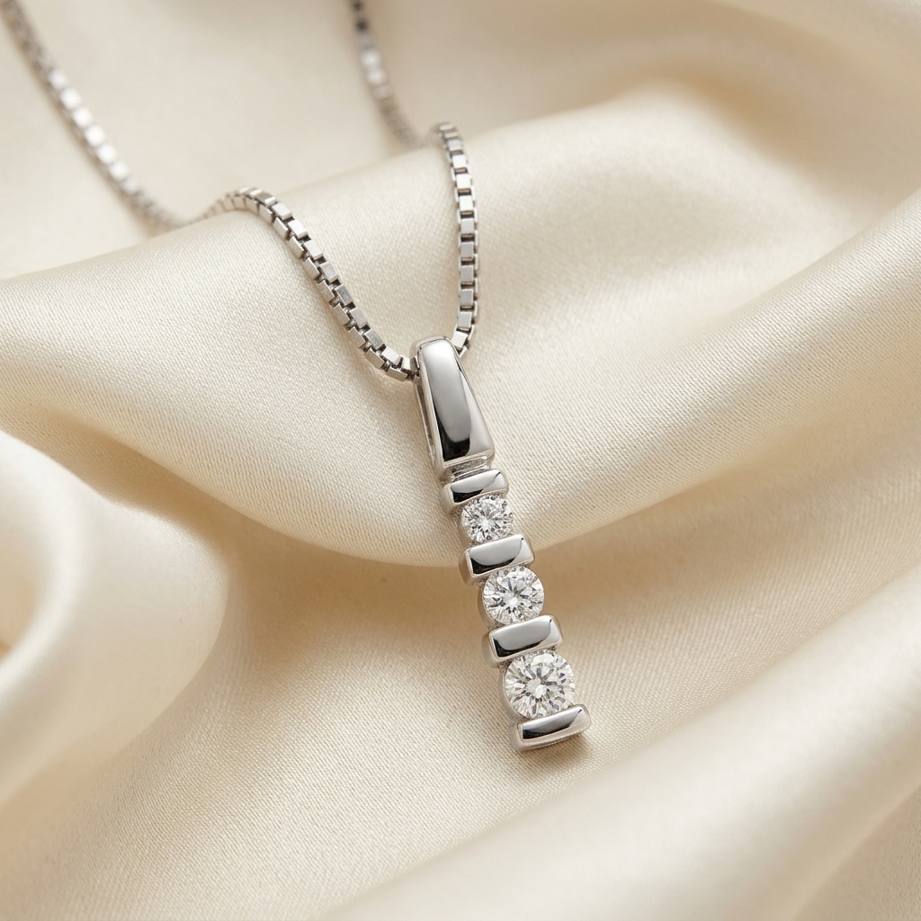 Three stone diamond trilogy pendant - front view