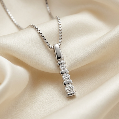 Three stone diamond trilogy pendant - front view