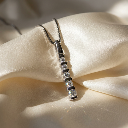 5 stone graduated bar set diamond pendant - detail view