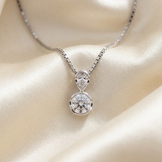 Pear shape and round brilliant diamond pendant — handcrafted in Sydney