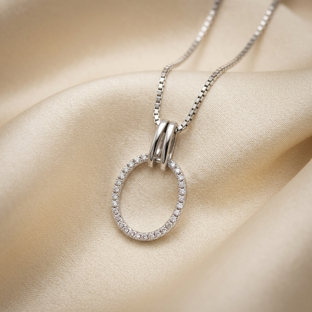 Oval shape diamond set pendant in white gold