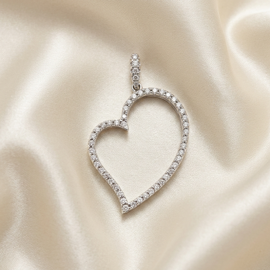 Heart shape diamond set pendant - front view