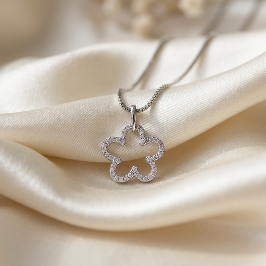 Flower shape diamond pendant in white gold