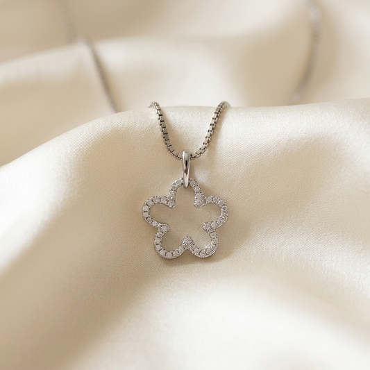 Flower shape diamond pendant - angled view