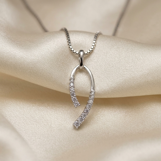 Wishbone shape diamond pendant in white gold