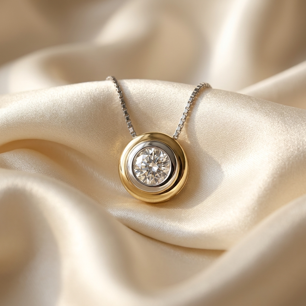Bezel set round diamond slider pendant