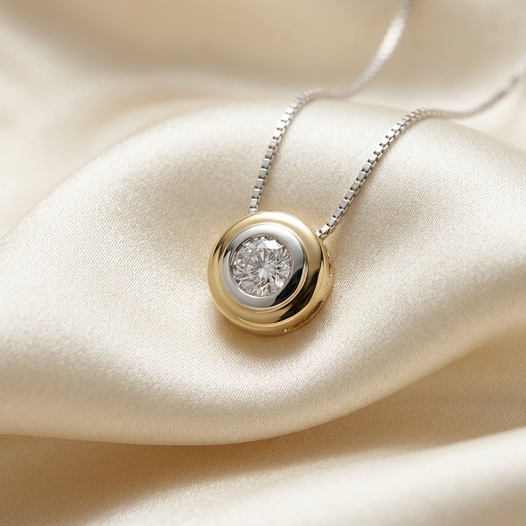 Bezel set round diamond slider pendant - side view