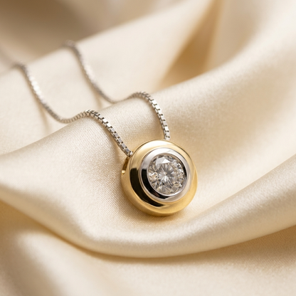 Bezel set round diamond slider pendant - detail view