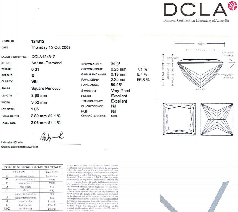 Princess Cut Diamond 0.31ct E VS1
