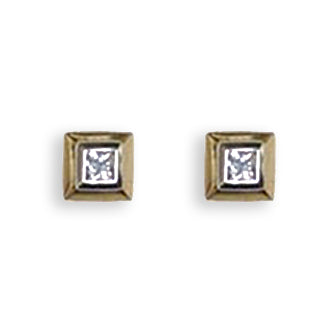 Princess cut diamond stud earrings in 18ct yellow and white gold bezel setting