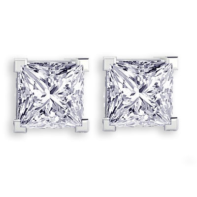 Princess cut diamond stud earrings in 18ct white gold