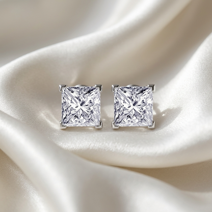 Princess cut diamond stud earrings in white gold