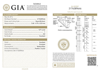 Round Diamond 0.71ct I SI2 RBC 1103