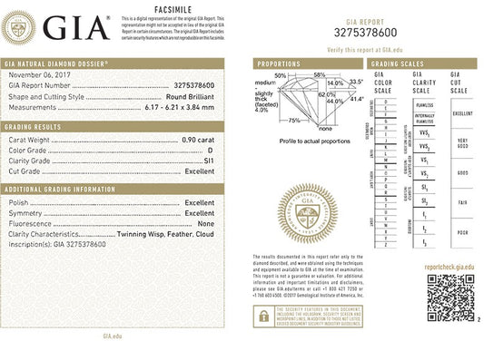 ROUND BRILLIANT CUT DIAMOND 0.90CT D SI1