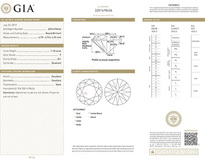 Round Brilliant Cut Diamond 1.18ct F SI1
