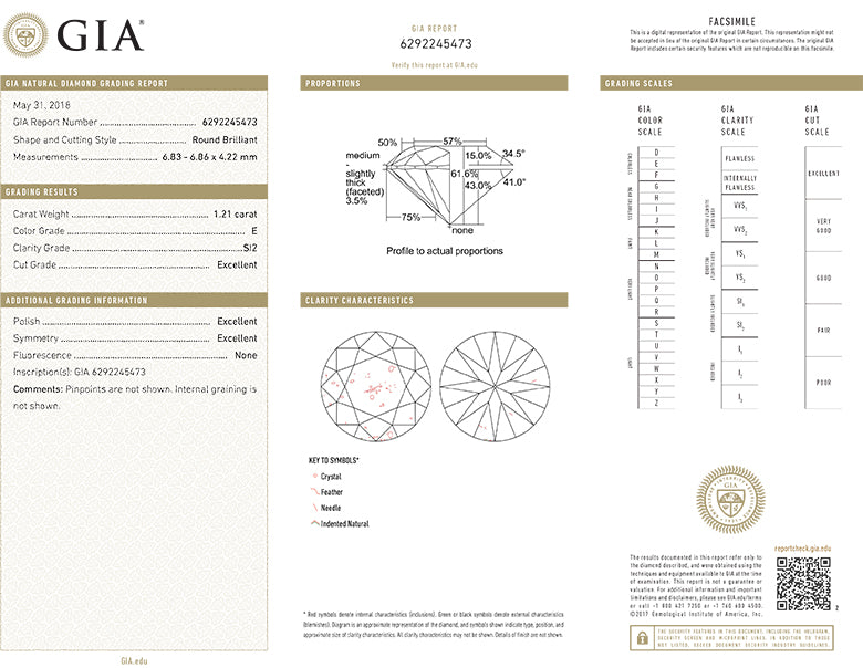 Round Brilliant Cut Diamond 1.21ct E SI2