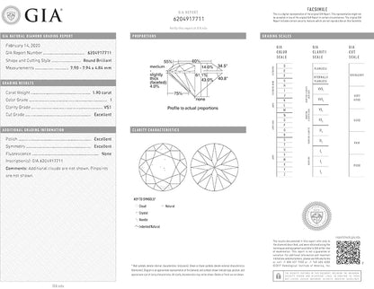 Round Diamond 1.90ct I VS1 GIA