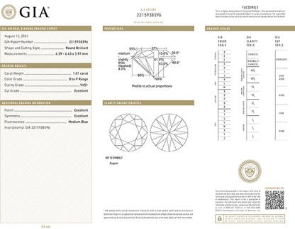 GIA Certificate Round Diamond 1.01ct O-P VVS1