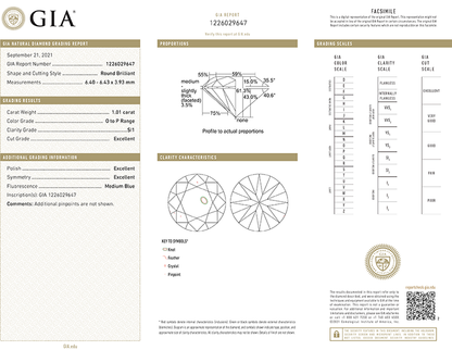 GIA Certificate Round Diamond 1.01ct O-P colour SI1