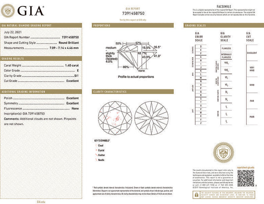 GIA Diamond Certificate Round 1.40ct E SI1