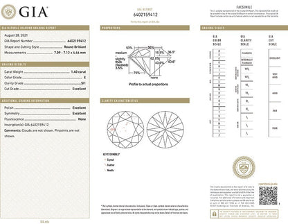 GIA Certificate 1.40ct E SI1 RBC 1690