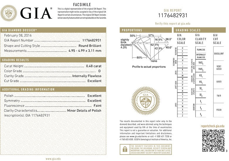 Round Brilliant Cut Diamond 0.48ct D IF