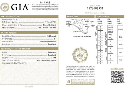 Round Brilliant Cut Diamond 0.48ct D IF