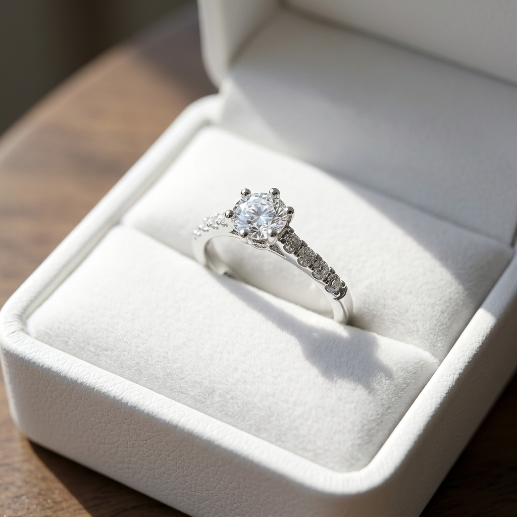 Sabrina round brilliant diamond engagement ring, side view