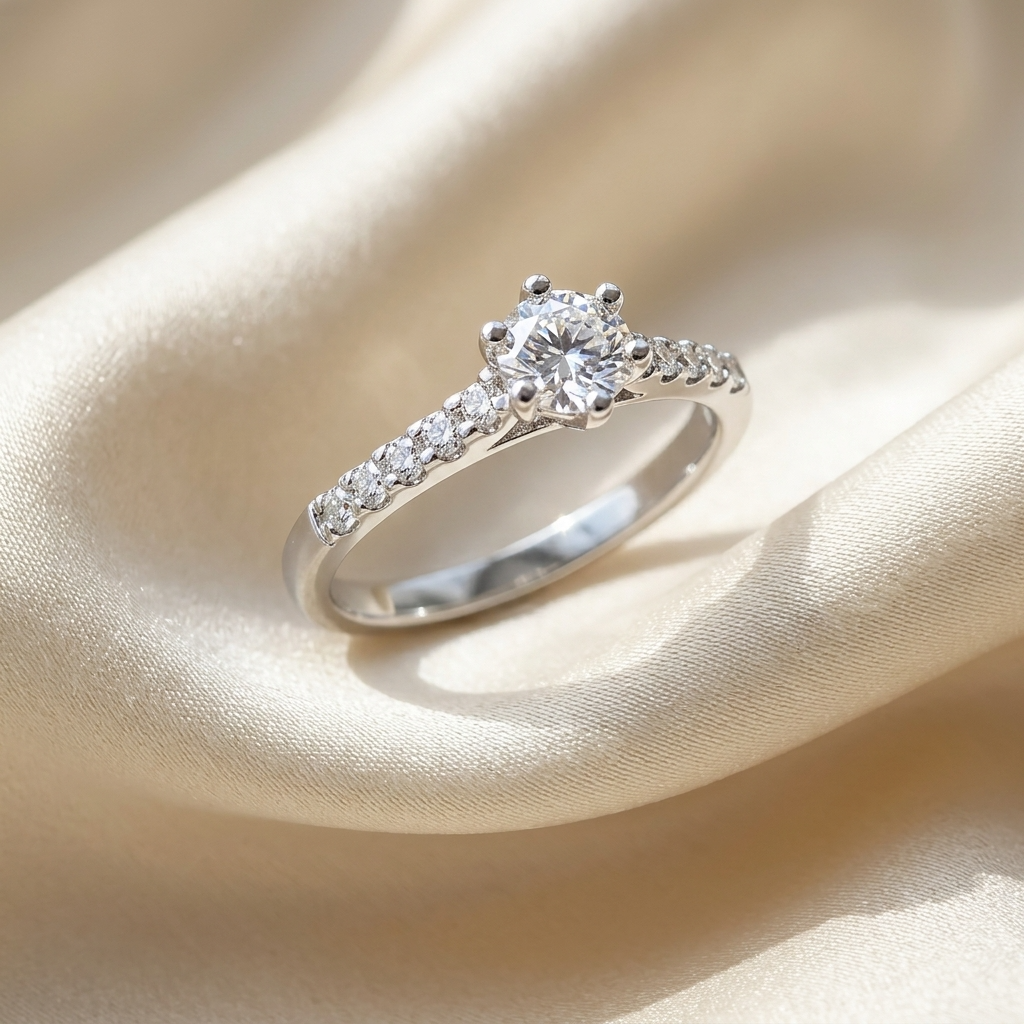 Sabrina round brilliant diamond engagement ring, profile view