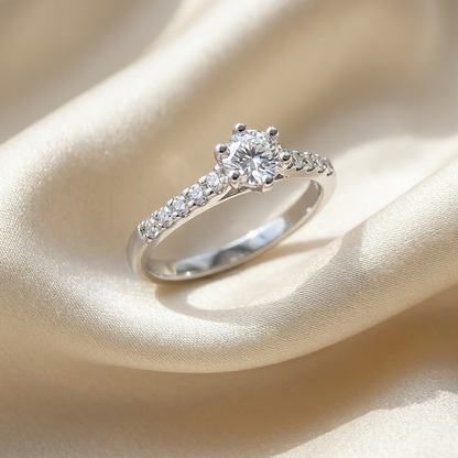 Sabrina round brilliant diamond engagement ring, profile view