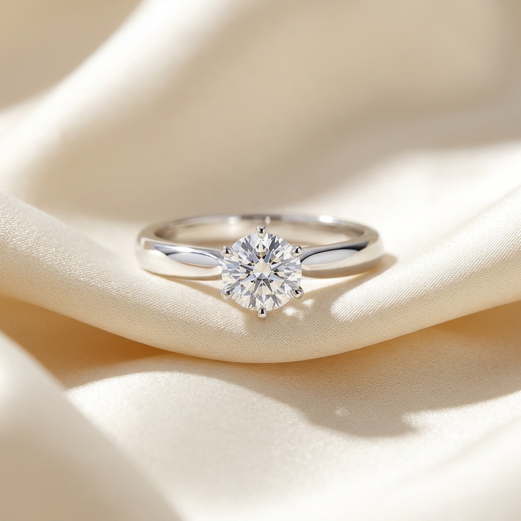 Diana round brilliant diamond solitaire engagement ring, front view