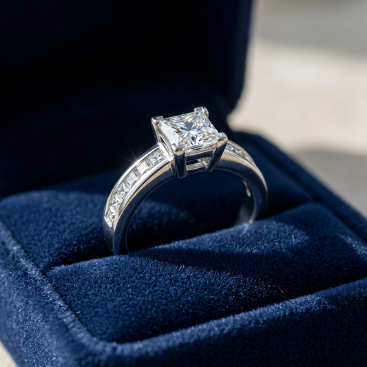 Brittany princess cut diamond engagement ring with channel set band, front view