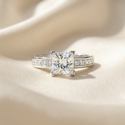 Brittany princess cut diamond engagement ring with channel set band, top view