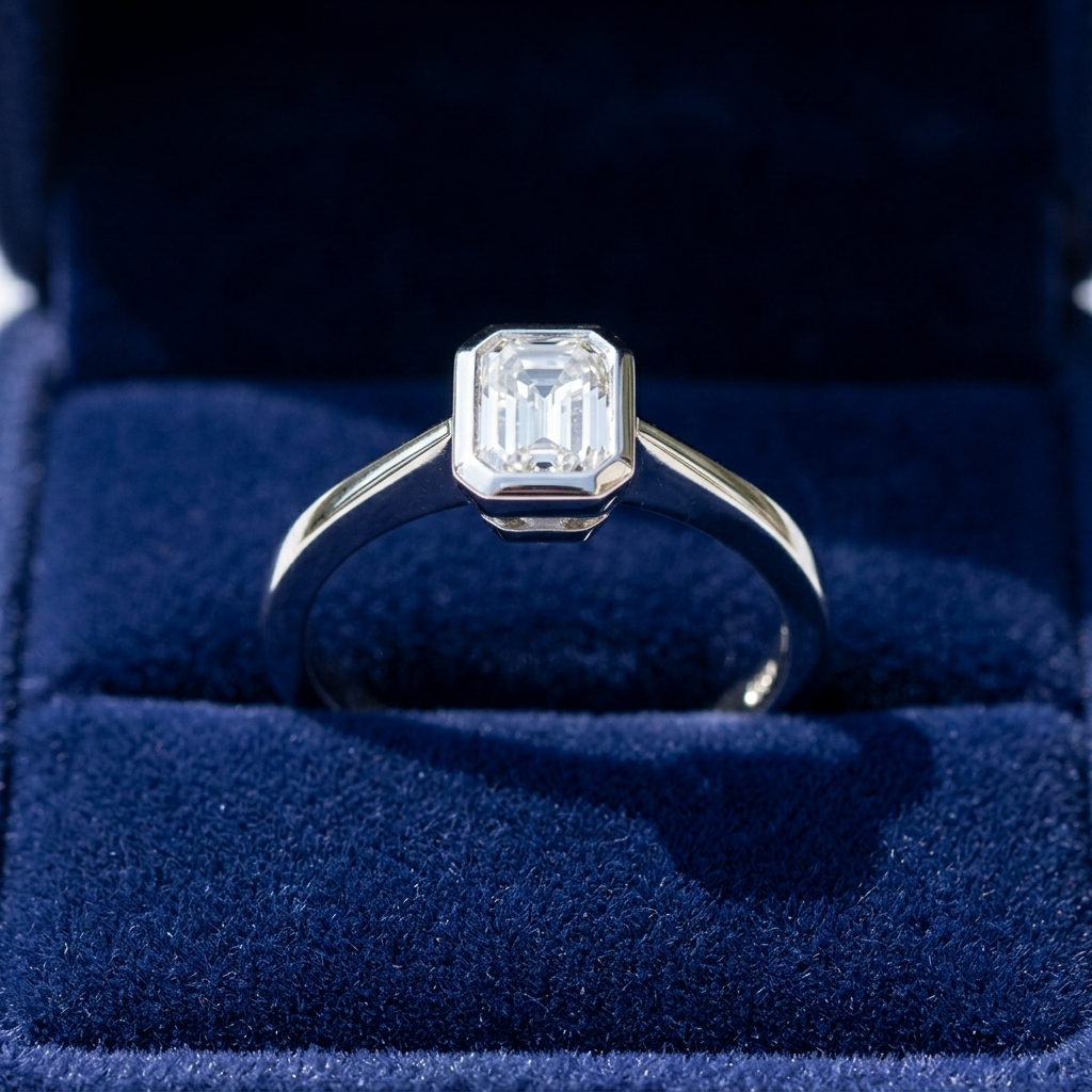 'Bezel' Diamond Engagement Ring - Emerald 0.56ct - H VS1