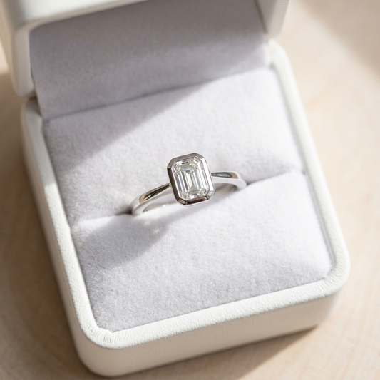 'Bezel' Diamond Engagement Ring - Emerald 0.56ct - H VS1