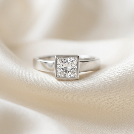 'Bezel' Diamond Engagement Ring - Princess 0.57ct - H SI1