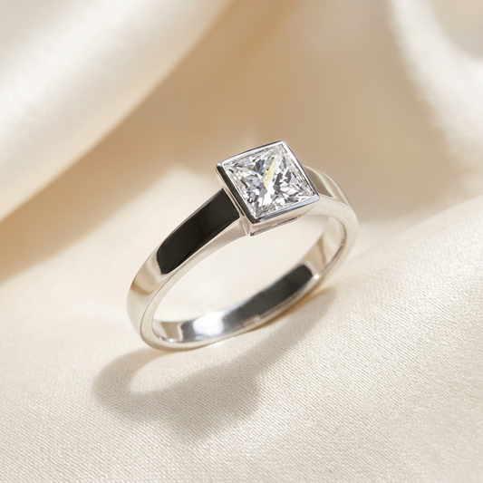 'Bezel' Diamond Engagement Ring - Princess 0.57ct - H SI1