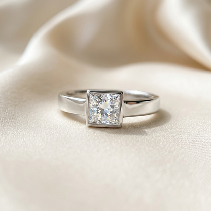 'Bezel' Diamond Engagement Ring - Princess 0.57ct - H SI1