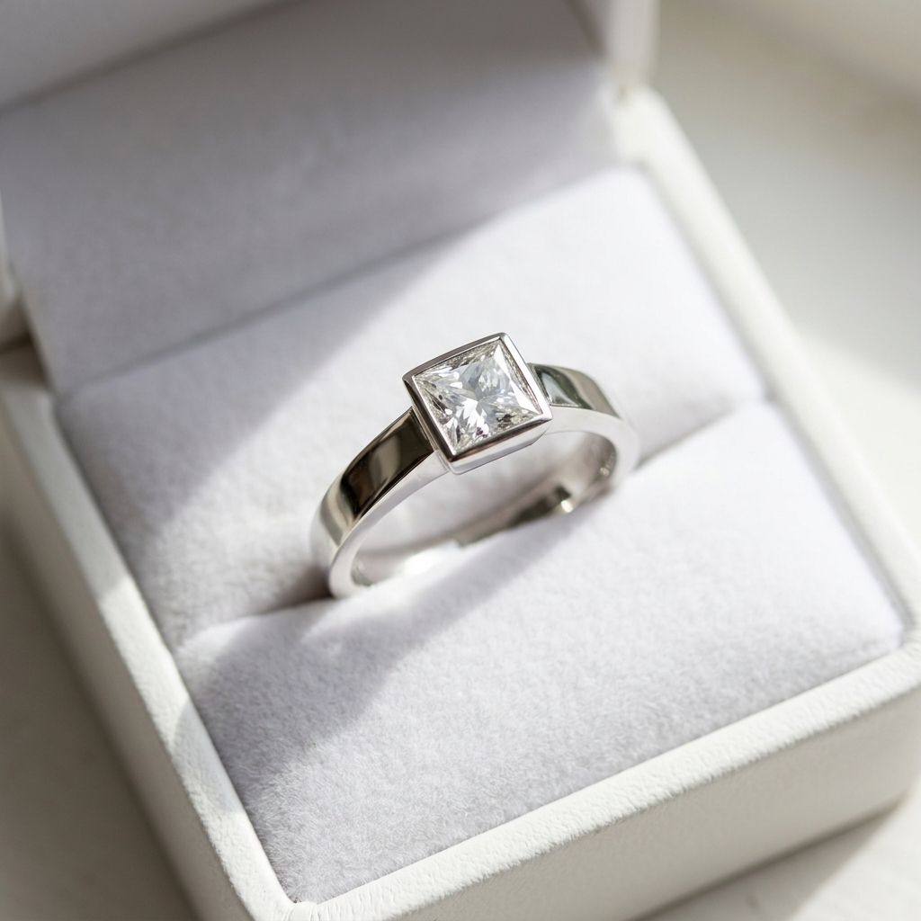 'Bezel' Diamond Engagement Ring - Princess 0.57ct - H SI1