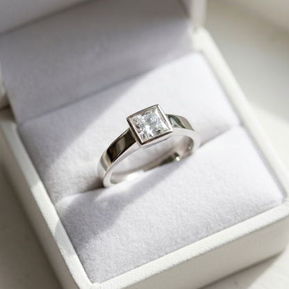 'Bezel' Diamond Engagement Ring - Princess 0.57ct - H SI1